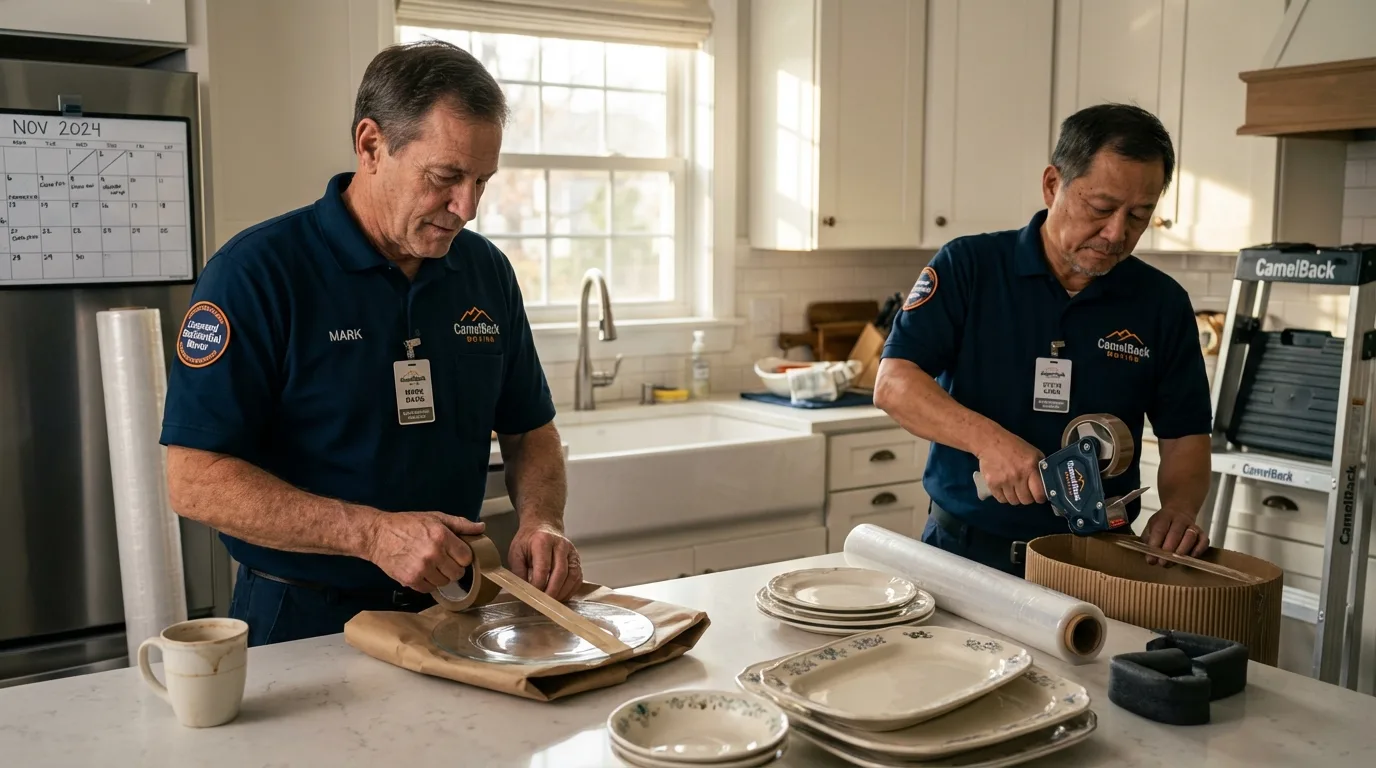 Professional crew packing kitchen dishware in Jeffersonville, KY